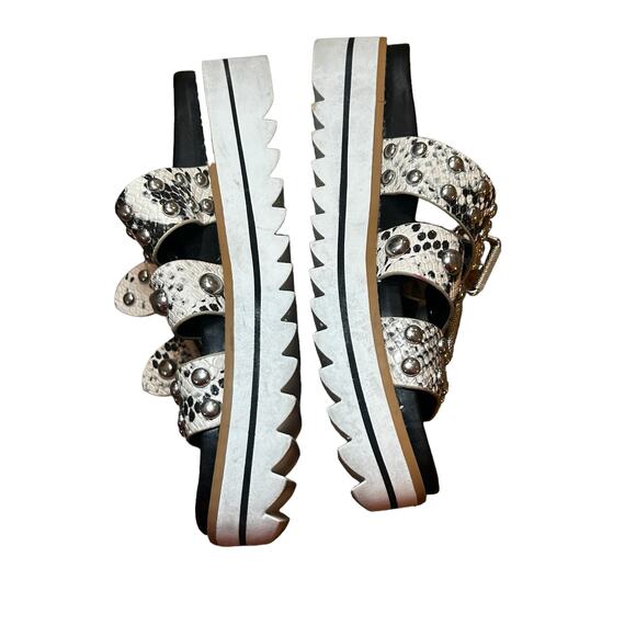 Steven by‎ Steve Madden Cala Sandals Black White Snakeskin Platform Size 7 - Picture 5 of 9